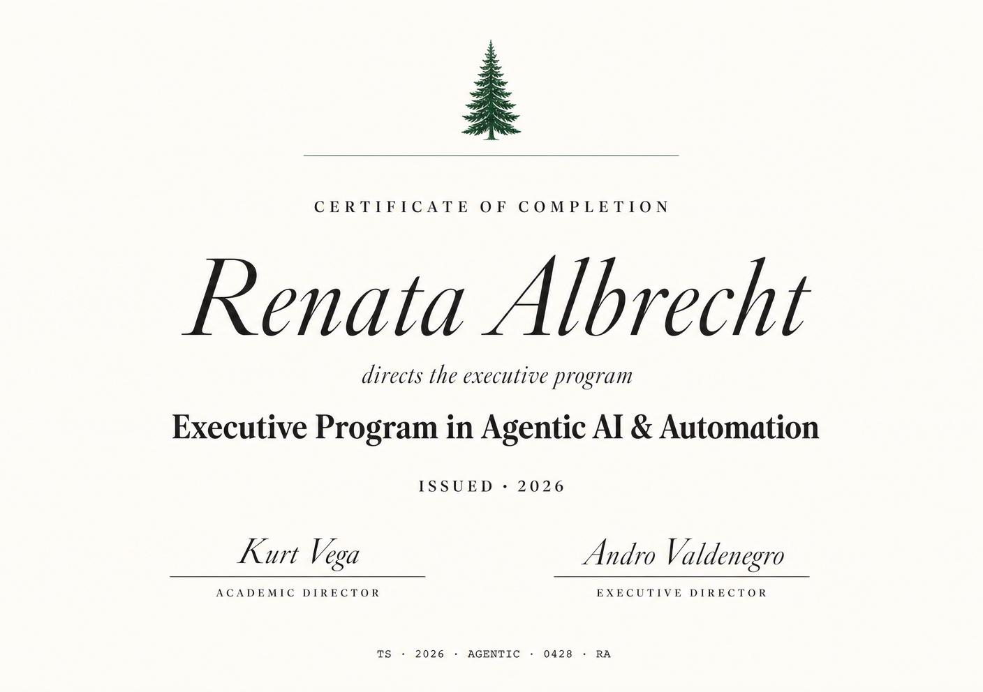 Diploma Tree Studio · AI Agéntica y automatización empresarial · Dirigido por Renata Albrecht